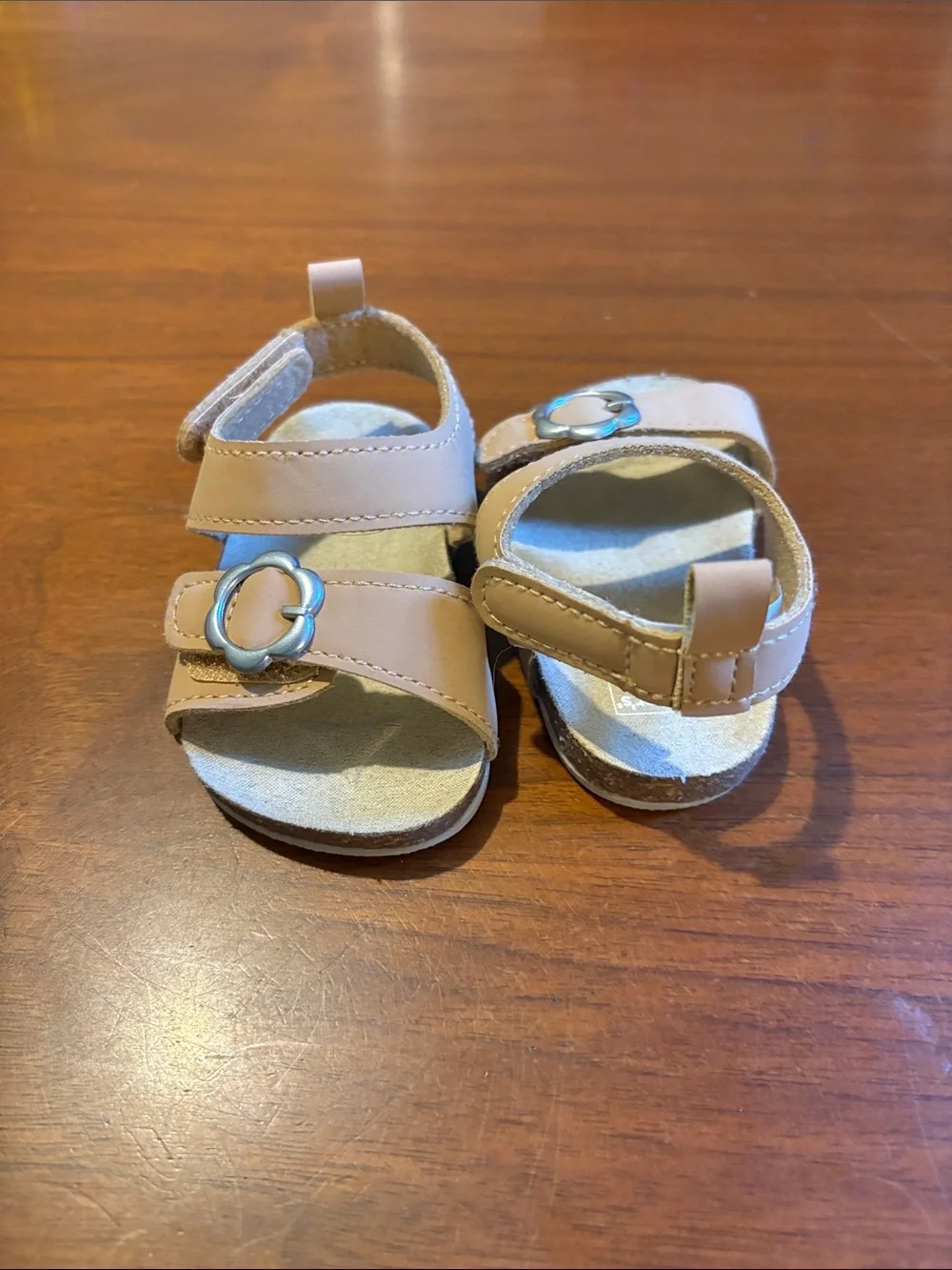 Carter's Tan Toddler Sandals with Floral Silver Buckles